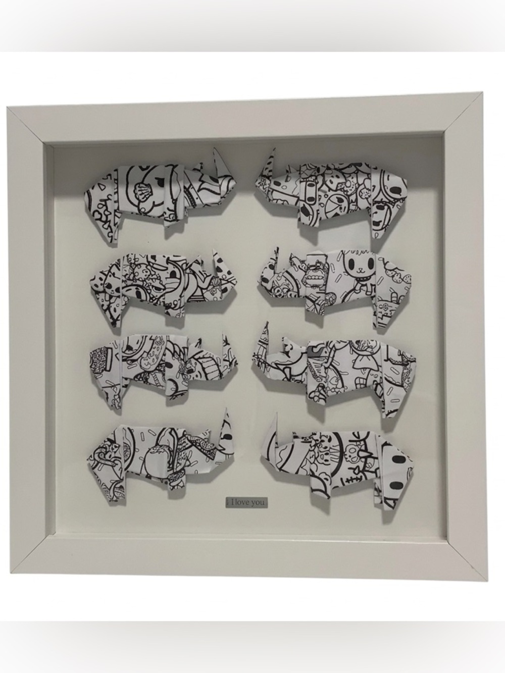 Origami Framed Artwork “I love you.” Rhino Design Handmade Artwork